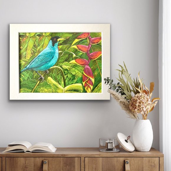 Cafe Quindio Other - 8x10" Cololmbia Cafe Quindio Art Print (w/mat): Green Honeyeater Bird - HOME